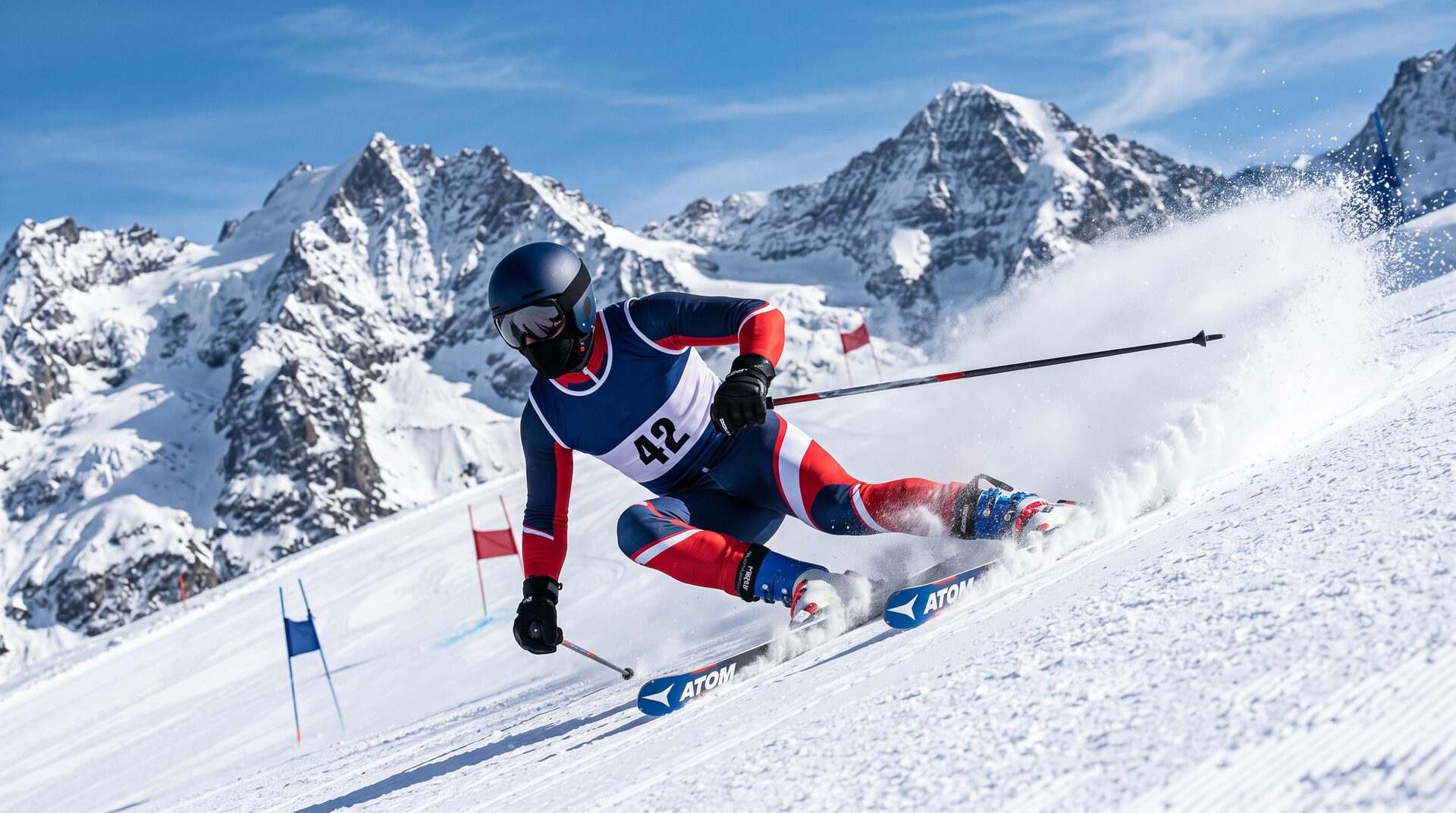 Alpine ski racer carving a turn